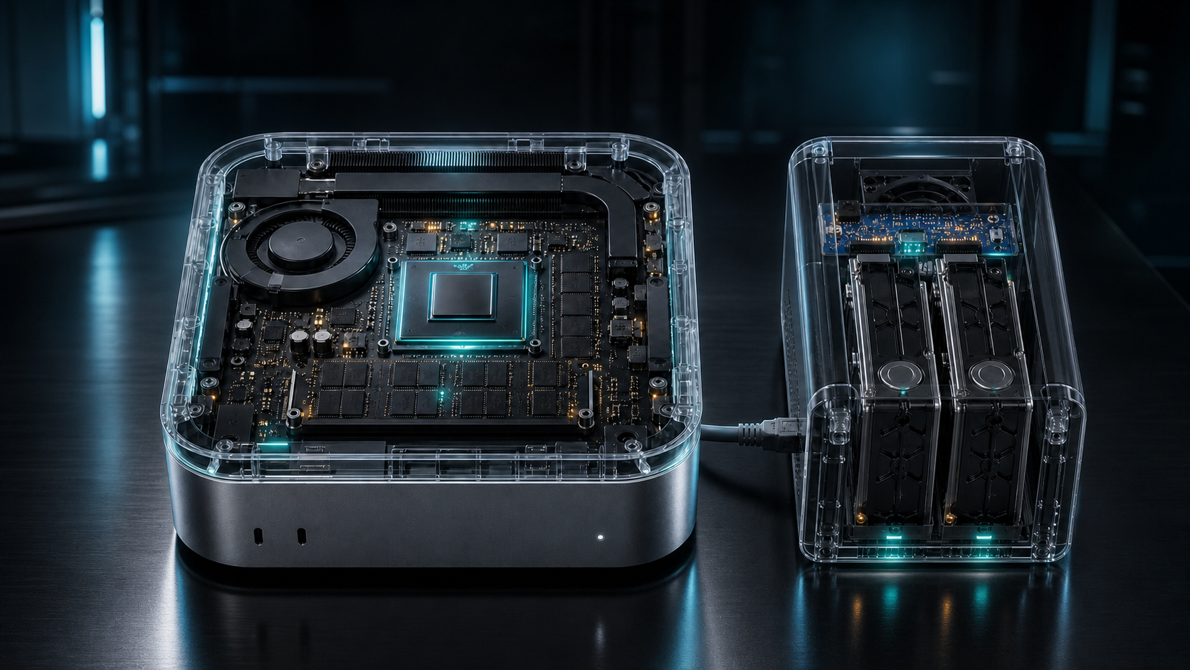 透明 Mac mini M4 连接双盘位 NAS 执行视频转码