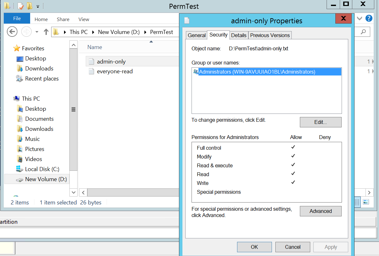 D drive admin-only test file