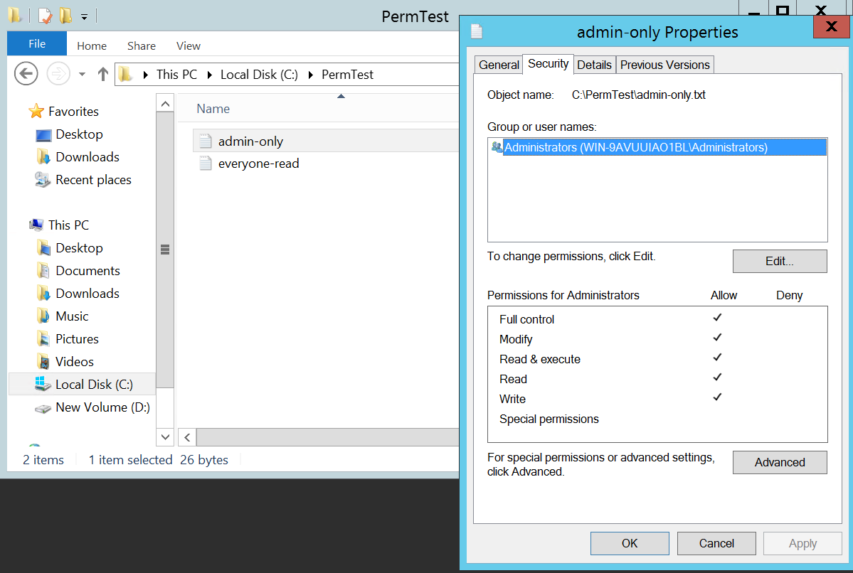 C drive admin-only test file
